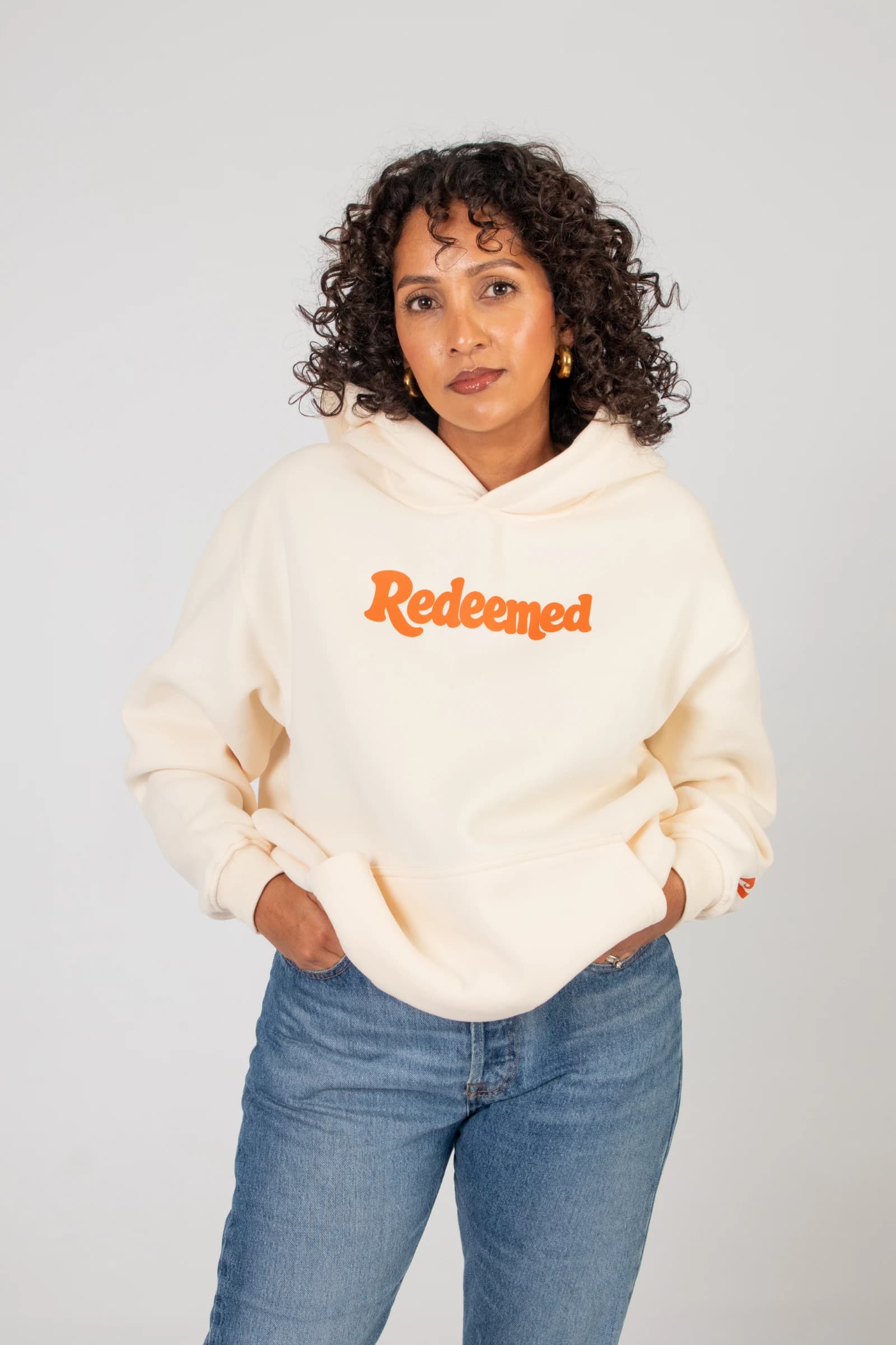 Cream Redeemed Hoodie (Orange Print)