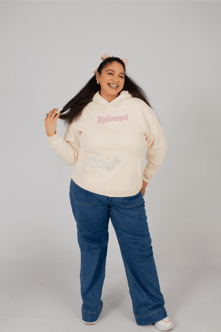 Cream Redeemed Hoodie (Pink Print)