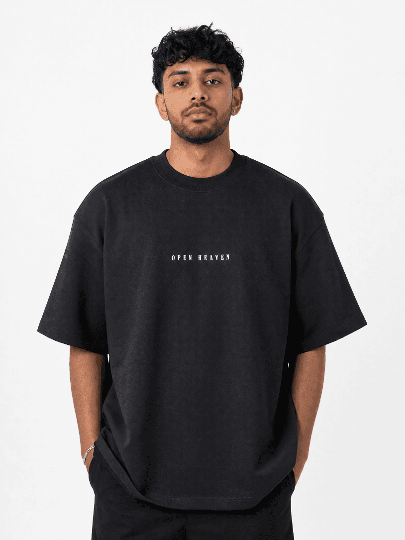 Black Open Heaven Hebrew T-shirt