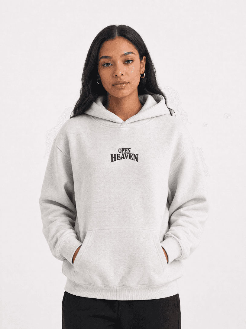 Grey Open Heaven Hoodie (Blue Embroidery)