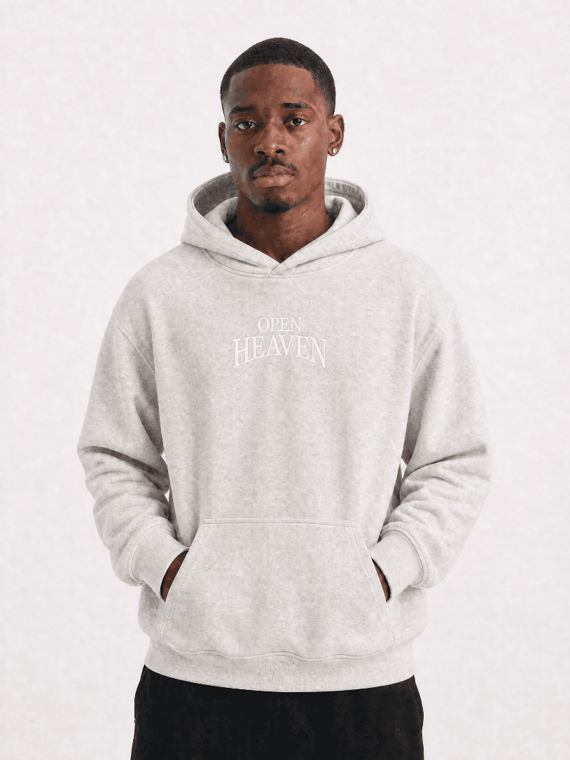 Grey Open Heaven Hoodie (White Embroidery)