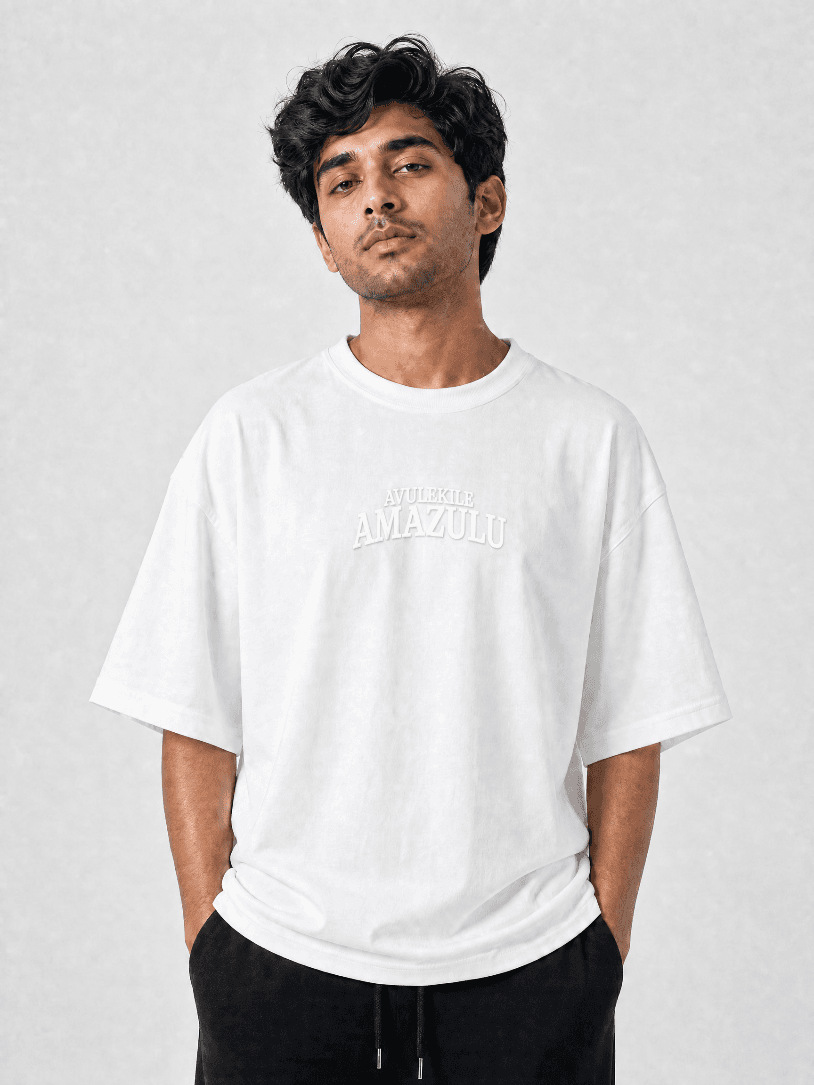 White Avulekile Amazulu T-Shirt (White Embroider)