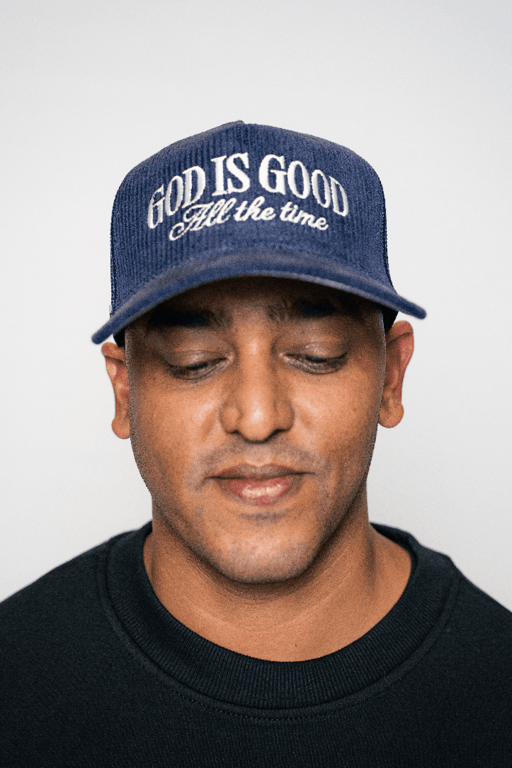 Navy Corduroy God is Good Cap