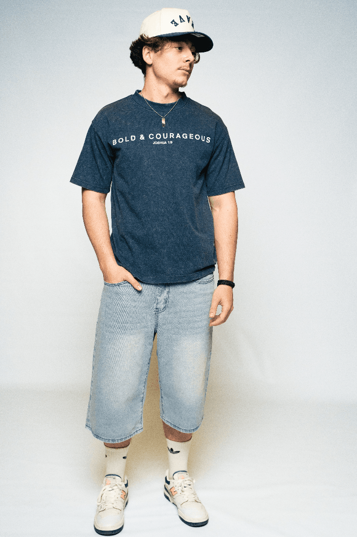Navy Washed Bold & Courageous T-Shirt